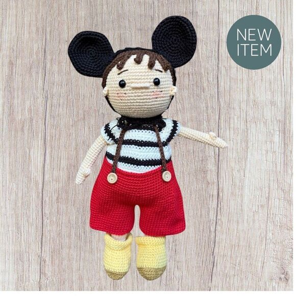 Handmade Other - Handmade Crocheted Boy Doll with Mickey Mouse Ears – Handmade Collectible Toy
